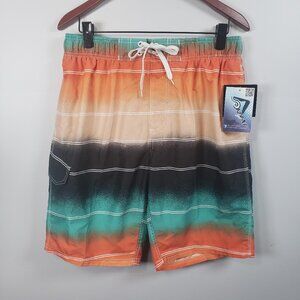 Kanu Surf Men's Swim Trunks Black/Aqua/ Orange L - Large Pockets ~ NWT / A157